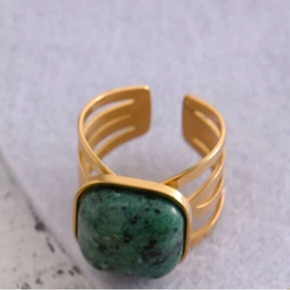 #18 NEW 18k Gold Plated Natural African Turquoise Ring - Picture 4 of 5